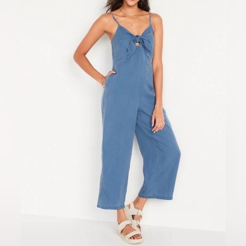 Old Navy Blue Tie-Front Wide-Leg Jumpsuit